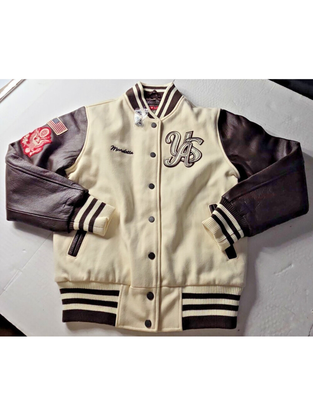 Y2K Era Mondetta Wool Leather America Varsity Jacket Womens S  USA Patch